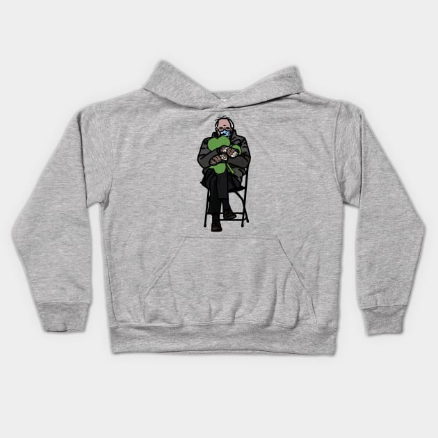 Bernie Sanders in Mittens Memes Holding Shamrock for St Patricks Day Kids Hoodie by ellenhenryart